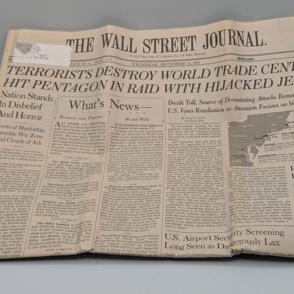 Wall Street Journal Sep 12, 2001, "Terrorists Destroy World Trade Center" - Picture 1 of 5
